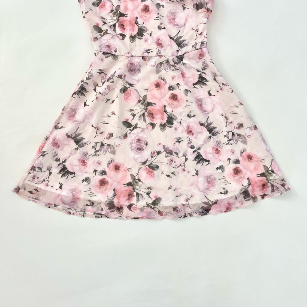 NWOT Pink Floral One Shoulder Ruffle Trim High Waist Flared Mini Dress XS - Picture 10 of 15